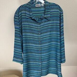 CHICO'S DESIGN 100% Silk Blouse with Bead decorations  Size 3